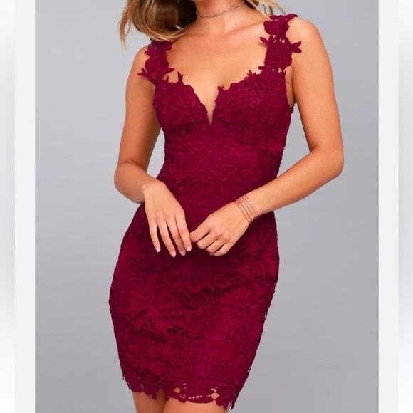 Lulus Dresses & Skirts - Lulus Uno Dos Lace Burgundy Bodycon Dress